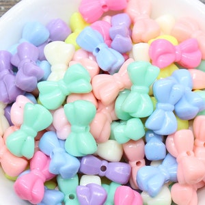 Multicolor Bow Beads, Acrylic Ribbon Bow Beads, Pastel Bow Beads, Mixed Colors Plastic Beads #237
