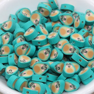 Kawaii Avocado Clay Beads, Smiley Face Polymer Clay Beads, Jewelry Beads, Bead for Bracelet #323