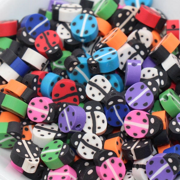 Ladybug Polymer Clay Beads, Assort Lady Bug Clay Beads, Jewelry Beads, Bead for Bracelet #222