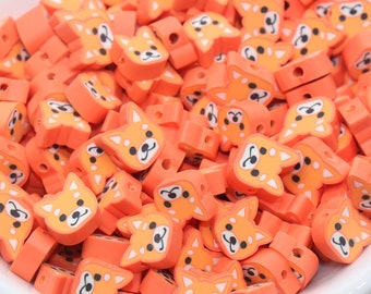 Kawaii Puppy Polymer Clay Beads, Orange Dog Clay Beads, Puppy Clay Loose Beads, Bead for Bracelet, Jewelry Diy Beads #445