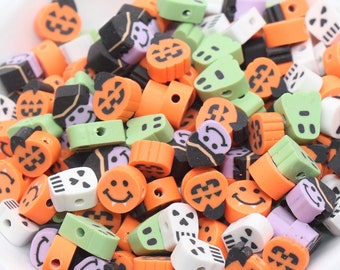 Mix Halloween Theme Beads, Halloween Polymer Clay Beads, Assorted Clay Beads, Ghost, Jack O Lantern, Skull Beads, Bead For Bracelet #532