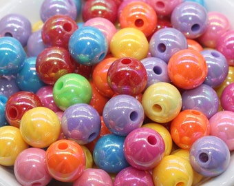 12mm Multicolor AB Gumball Beads, Iridescent Mix Beads, Plastic Beads, Bubblegum Beads, Chunky Beads, Glossy Round Beads  #1819