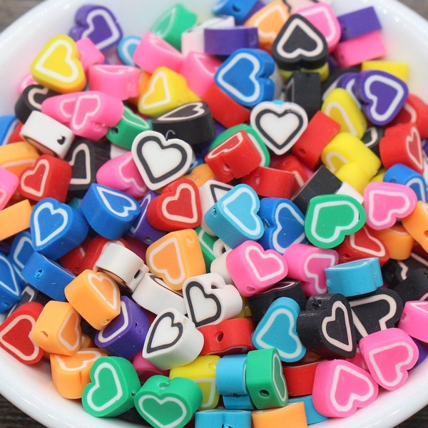 Multicolored Heart Polymer Clay Beads, Assorted Heart Shape Clay Round Beads, Loose Beads, Jewelry Beads, Beads for Bracelet #180