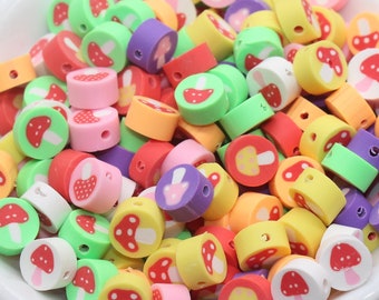 Mushroom Polymer Clay Beads, Mix Mushroom Clay Beads, Round Clay Beads, Jewelry Beads, Beads for Bracelet #221