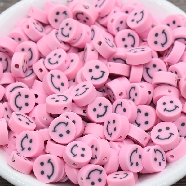 Smiley rose, perles en pâte polymère, smileys roses en fimo, perles emoji visage heureux, perle pour bracelet, accessoires pour perles #228