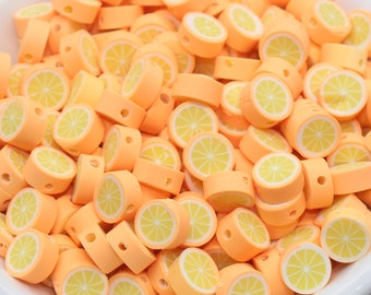 Orange Polymer Clay Beads, Citrus Fruit Beads, Round Citrus Clay Beads, Orange Clay Beads, Bracelet Jewelry Beads #406