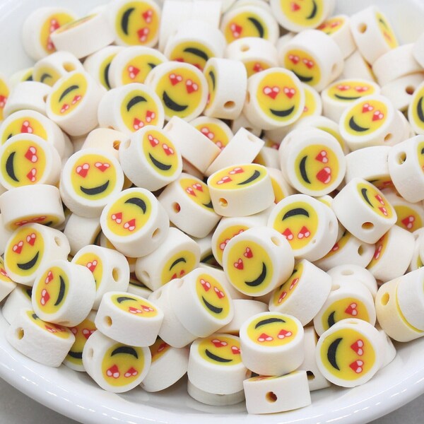 Heart Eye Emoji Polymer Clay Beads, Smiley Face Beads, Yellow Happy Face Beads, Emoji Clay Beads, Bead for Bracelet #443