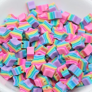 Rainbow Star Polymer Clay Beads, Star Shape Clay Beads, Loose Beads, Jewelry Beads, Beads for Bracelet #113