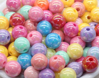 12mm Multicolor AB Gumball Beads, Iridescent Mix Acrylic Loose Beads, Solid Bubblegum Beads, Chunky Beads, Glossy Smooth Round Beads #2804