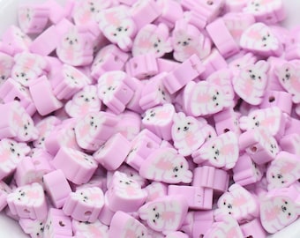 Easter Themed Polymer Clay Beads, Pink Easter Bunny and Carrot Clay Beads, Rabbit Clay Loose Beads, Bracelet Jewelry Beading Supplies #419