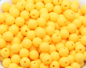 8mm Golden Yellow Gumball Beads, Round Acrylic Loose Beads, Bubblegum Beads, Chunky Beads, Bubble Gum Beads, Smooth Round Beads #1461