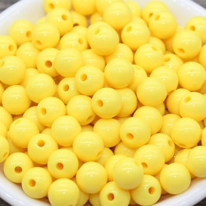 10mm Yellow Gumball Beads, Round Acrylic Loose Beads, Bubblegum Beads, Chunky Beads, Gumball Beads, Smooth Plastic Round Beads #324