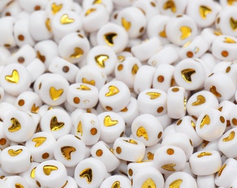Gold Hearts for Letter Beads - 7mm Little Gold Heart Beads for use with  Alphabet Beads - 300 pc set