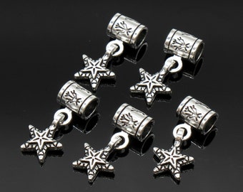 4 Pcs Bail Beads Star Bracelet Charms Antique Silver Tone - B65