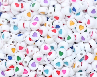 Assorted Heart Beads, Mix Color Heart Beads, Plastic Heart Beads, Round Beads, Acrylic Symbol Beads, Size 7mm #112