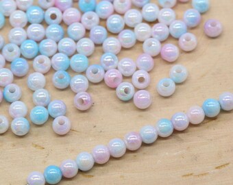 4mm Pastel Unicorn Opal Ombre Beads, Iridescent Plastic Mermaid Beads #3431