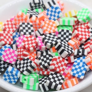 Checkered  Polymer Clay Beads, Assorted Color Square Shape Clay Beads, Loose Beads, Jewelry Beads, Beads for Bracelet #347