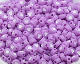 Pastel Purple Heart Beads,  Purple Heart Beads, Acrylic Heart Symbol Beads, Round Shape Heart Beads, Bead for Bracelets, 7mm #348
