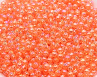 4mm Coral Orange AB Round Beads, Iridescent Acrylic Gumball Beads, Transparent Round Spacer Beads, Bubblegum Beads, Plastic Round Bead #1270