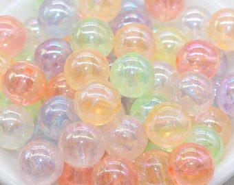 14mm Mix Glitter Round Beads, Iridescent Acrylic Gumball Beads, Translucent Round Spacer Beads, Bubblegum Beads, Plastic Round Bead #2875