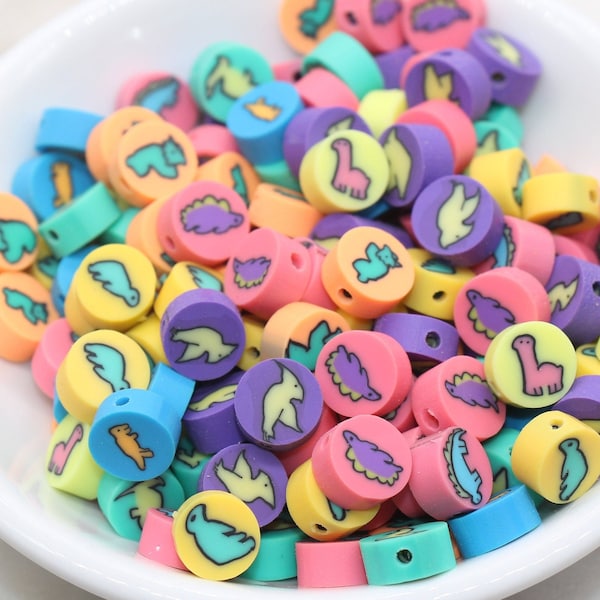 Assorted Dinosaur Polymer Clay Beads, Mix Dinosaur Round Shape Clay Beads, Jewelry Beads, Beads for Bracelet #497