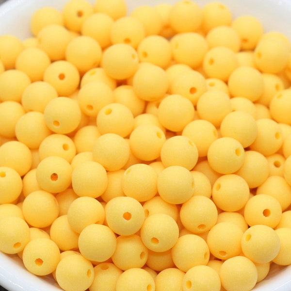 8mm Matte Yellow Round Beads, Acrylic Gumball Bead, Frosted Yellow Round Spacer Beads, Bubblegum Beads, Plastic Round Bead #2603