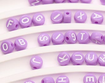 7mm Lavender Letter Beads, White Alphabet Acrylic Beads, Mixed Round Letter Beads for Name Bracelets, DIY Jewelry Making #3150