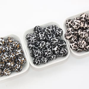 15mm Leopard Printed Beads, Animal Print Silicone Beads, Round Bubblegum Beads, Beads for Pens, Beads for Bracelets