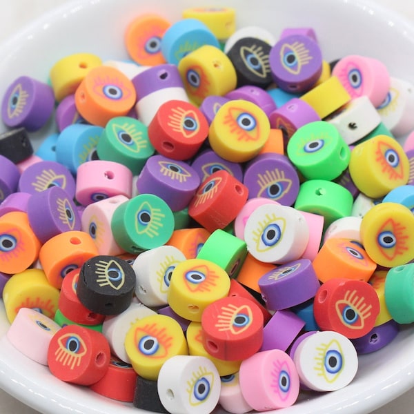 Evil Eye Polymer Clay Beads, Multicolore Evil Eye Fimo Cane Beads, Assorted Evil Eye Beads, Rainbow Evil Eye Slice Beads #23