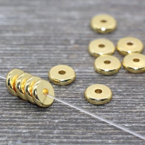 18K Color Gold Spacer Beads, Gold Disc Beads, Flat Rondelle Gold Disc, Gold Heishi Beads