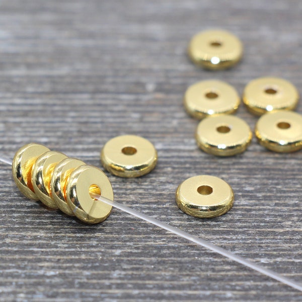 Perles intercalaires en or couleur 18 carats, perles disque en or, disque rond en or plat, perles Heishi dorées