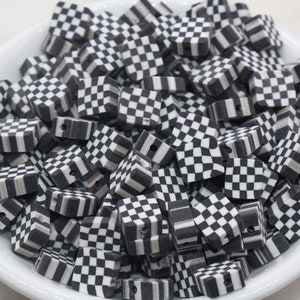 Checkered Polymer Clay Beads, Black Checkered Square Shape Clay Beads, Loose Beads, Jewelry Beads, Beads for Bracelet #349
