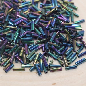 Tube Shape Glass Seed Beads, Metallic Tube Bugle Beads, Size 6mm Beading Supplies #2769