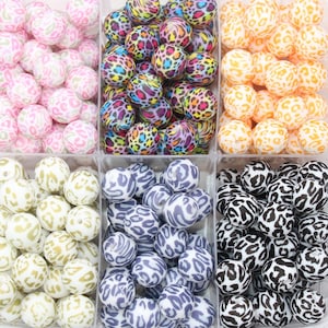 15mm Leopard Printed Beads, Animal Print Silicone Beads, Round Bubblegum Beads, Beads for Pens, Beads for Bracelets