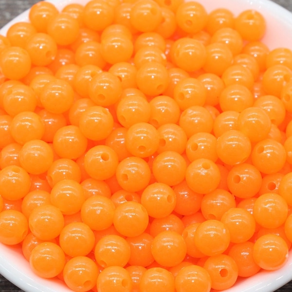 8mm Glow in Dark Orange Gumball Beads, Round Acrylic Loose Beads, Bubblegum Beads, Chunky Beads, Smooth Plastic Round Beads #1452