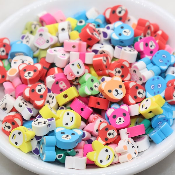 Mix Animal Polymer Clay Beads, Animal Themed Beads, Bear, Frog, Bunny Animal Beads, Loose Beads, Beads for Bracelet, Jewelry Beads, #471