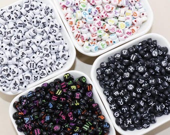 Zodiac Signs Beads, Washed 7mm Round Constellation Astrology Sign Symbol Beads, Perfect for Jewelry & Craft Supplies
