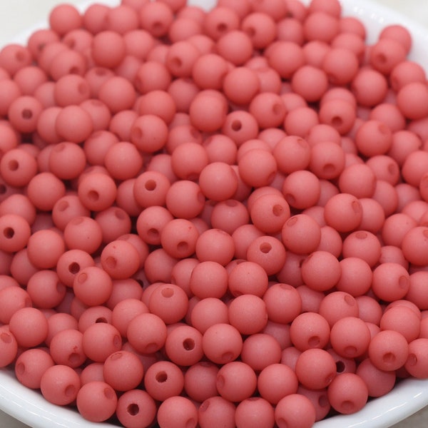 6mm Matte Blush Red Gumball Beads, Round Acrylic Loose Beads, Matte Bubblegum Beads, Chunky Beads, Round Plastic Beads #499