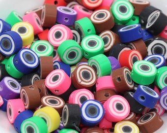 Evil Eye Polymer Clay Beads, Eye Clay Beads, Multicolored Evil Eye Cane Beads, Assorted Evil Eye Beads, Rainbow Evil Eye Slice Beads #217