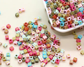 Gold Alphabet Beads, Silver Alphabet Beads, 4.8mm Letter Beads for Jewelry Making, Cube Letter Beads for Bracelets, Personalized Name Beads