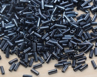 Tube Shape Glass Seed Beads, Metallic Blue Tube Bugle Beads, Size 4mm Beading Supplies #2758