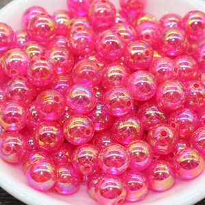 10 mm różowe okrągłe koraliki AB, tęczowe akrylowe koraliki Gumball, przezroczyste okrągłe koraliki dystansowe, koraliki Bubblegum, plastikowe okrągłe koraliki #65
