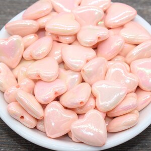 Iridescent Heart Beads, AB Peach Heart Beads, Heart Chunky Acrylic Beads, Large Heart Shape Beads, Bracelet Making Jewelry Finding #2634