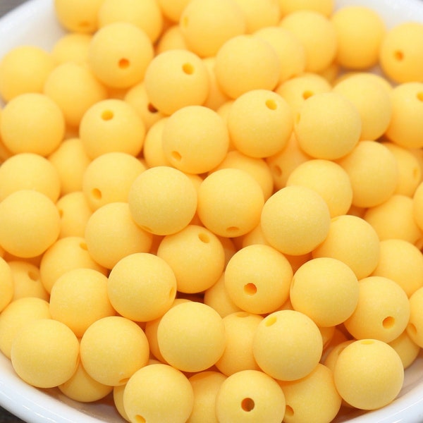 10mm Matte Yellow Round Beads, Frosted Yellow Acrylic Round Gumball Beads, Bubblegum Beads, Chunky Beads, Plastic Round Bead, #2604