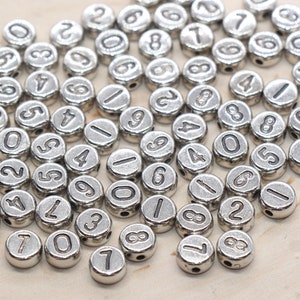Antique Silver Number Beads, Mix Number Beads, Plastic Mix Number Beads, Round Number Beads, Size 7mm #3266