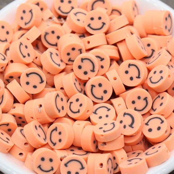 Smiley orange clair, perles en pâte polymère, smileys en rotin Fimo, émojis Happy Face, perle pour bracelet, accessoires pour perles #229