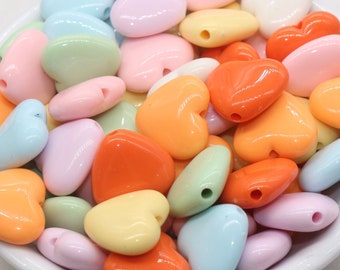 Mix Heart Beads, Multicolor Acrylic Heart Beads, Chunky Heart Beads, Plastic Heart Shape Beads, Vertical Hole Hearts #2837