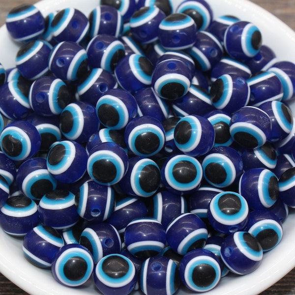 Globe oculaire bleu royal 10 mm, Grosses perles rondes du mal, Perles pour les yeux turcs, Perles pour les yeux grecs, Perles dans le globe oculaire en acrylique #2380