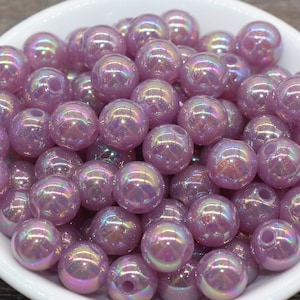 12mm Jelly Purple AB with Glitter Gumball Beads, Iridescent Acrylic Loose Beads, Bubblegum Beads, Sparkle Glossy Chunky Round Beads #2534