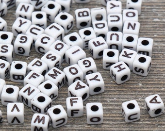 5mm White Black Cube Letter Beads, Square Acrylic Alphabet Beads for Name Bracelets #508